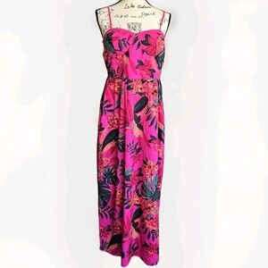Band of the Free Maxi Dress Women's Size XL Pink Floral Smocked Tropical Festive